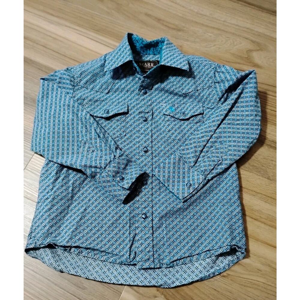 Kids Cowboy Western Geo Print Small Blue Starr Western Wear Long Sleeve